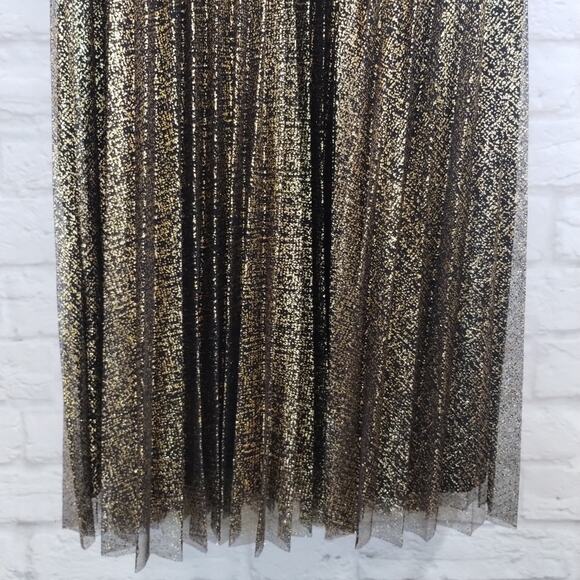 O Candalite Petite Women's Gold Black Pleated Sleeveless Midi Knee Dress NWT PXL - Picture 8 of 14